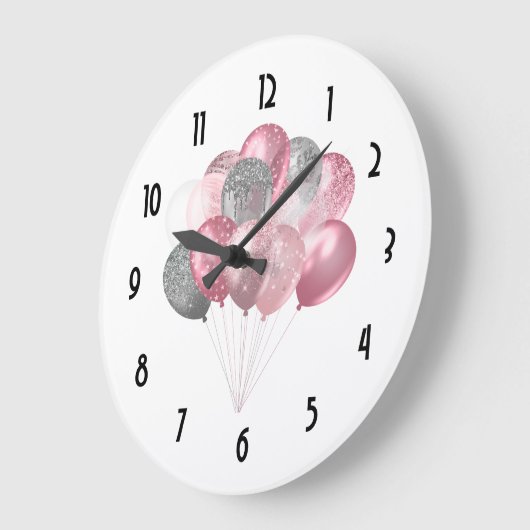 Glittery Balloon Bunch in roze en zilver Grote Klok (Hoek)