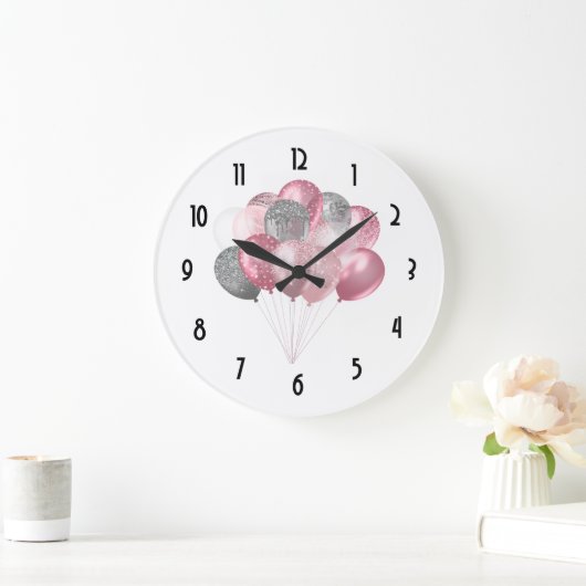 Glittery Balloon Bunch in roze en zilver Grote Klok (Huis)