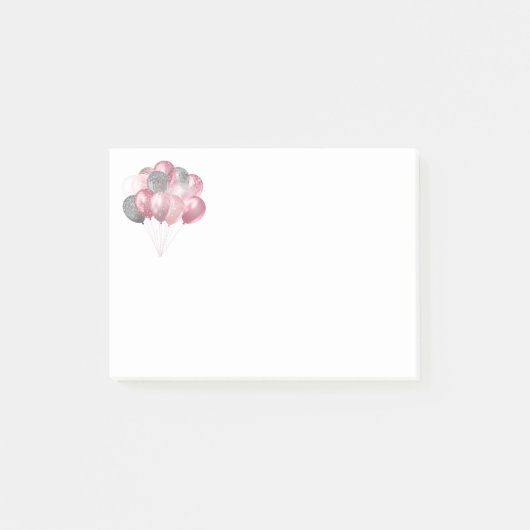 Glittery Balloon Bunch in roze en zilver Post-it® Notes (Voorkant)