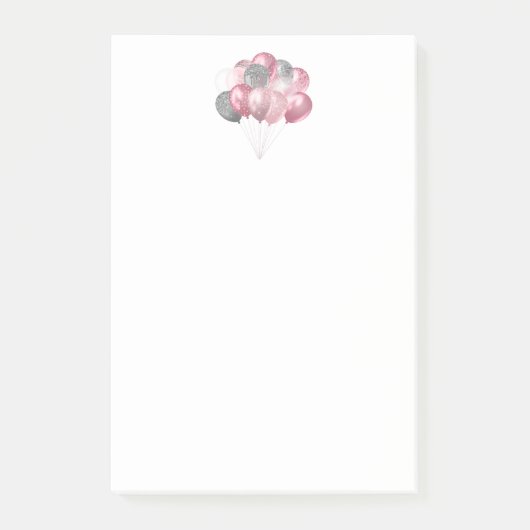 Glittery Balloon Bunch in roze en zilver Post-it® Notes (Voorkant)