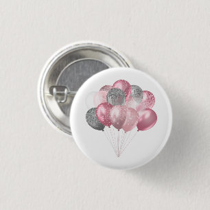Glittery Balloon Bunch in roze en zilver Ronde Button 3,2 Cm