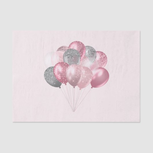 Glittery Balloon Bunch in roze en zilver Tissuepapier (Voorkant)