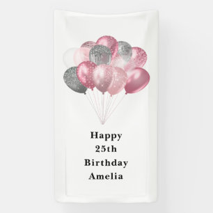 Glittery Balloon Bunch in Roze en Zilveren Verjaar Spandoek
