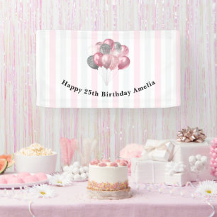 Glittery Balloon Bunch in Roze en Zilveren Verjaar Spandoek