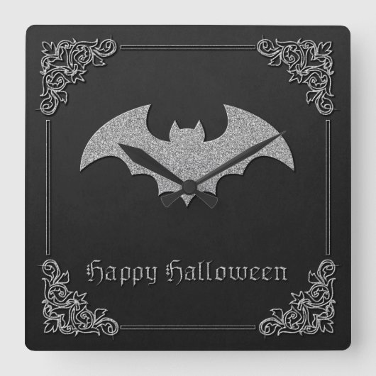 Glittery Bat Halloween Vierkante Klok (Voorkant)