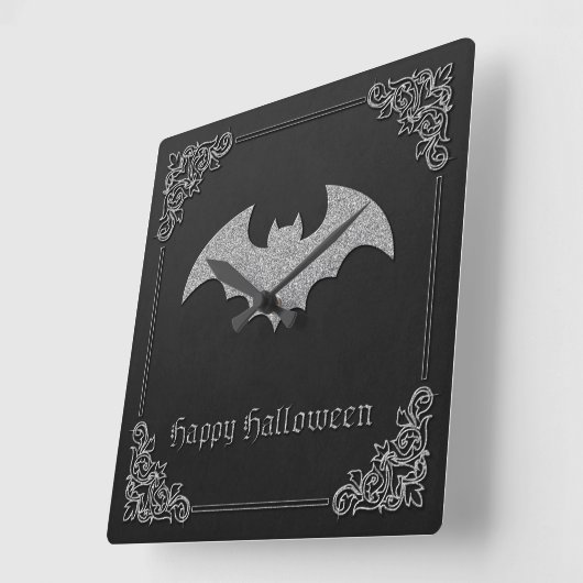Glittery Bat Halloween Vierkante Klok (Hoek)