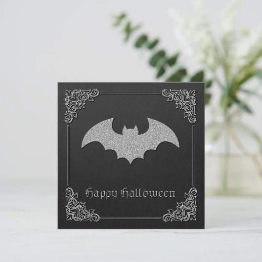 Glittery Bat Halloween Wenskaart (Staand voorkant)