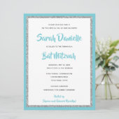 Glittery Bat Mitswa Blauw en Zilver Groot Kaart (Staand voorkant)