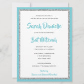 Glittery Bat Mitswa Blauw en Zilver Groot Kaart (Voorkant)