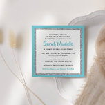 Glittery Bat Mitswa Licht Blauw en Zilver Kaart<br><div class="desc">Deze trendy Bat Mitswa-uitnodiging is voorzien van sprankelende faux glitter gelaagd tegen een achtergrond van effen kleuren. Gebruik het formulier sjabloon om uw eigen gegevens toe te voegen. Het Ontwerpgereedschap kan worden gebruikt om de lettertypestijl,  -kleur en -lay-out te wijzigen.</div>