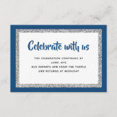 Glittery Bat Mitswa Navy blauw en zilver detail Informatiekaartje (Voorkant)