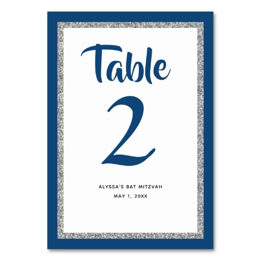 Glittery Bat Mitswa Navy blauw en zilver Kaart (Achterkant)