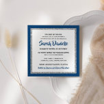 Glittery Bat Mitswa Navy Blauw Zilveren Plein Kaart<br><div class="desc">Deze trendy Bat Mitswa-uitnodiging is voorzien van sprankelende faux glitter gelaagd tegen een achtergrond van effen kleuren. Gebruik het formulier sjabloon om uw eigen gegevens toe te voegen. Het Ontwerpgereedschap kan worden gebruikt om de lettertypestijl,  -kleur en -lay-out te wijzigen.</div>