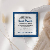 Glittery Bat Mitswa Navy Blauw Zilveren Plein Kaart