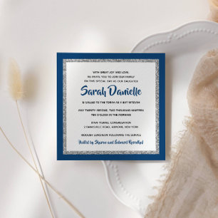 Glittery Bat Mitswa Navy Blauw Zilveren Plein Kaart