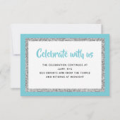 Glittery Bat Mitzvah Blauw en Zilver Detail Kaart (Voorkant)