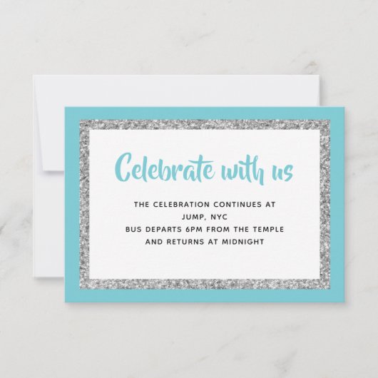 Glittery Bat Mitzvah Blauw en Zilver Detail Kaart (Voorkant)