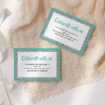 Glittery Bat Mitzvah Blauwgroen en zilveren detail Kaart<br><div class="desc">Deze trendy inlegkaart heeft aan de voorzijde een gedurfde belettering met een gelaagde look in zilveren glitter en wit en een effen gekleurde achtergrond. Voeg jouw tekst toe met behulp van het sjabloon formulier. Wijzig het lettertype,  de lay-out en de kleuren met de functie Aanpassen.</div>