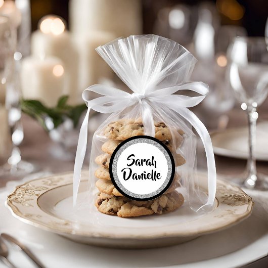 Glittery Bat Mitzvah Elegant Zwart en Zilver Ronde Sticker