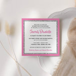 Glittery Bat Mitzvah Hot Pink en Silver Square Kaart<br><div class="desc">Deze trendy Bat Mitswa-uitnodiging is voorzien van sprankelende faux glitter gelaagd tegen een achtergrond van effen kleuren. Gebruik het formulier sjabloon om uw eigen gegevens toe te voegen. Het Ontwerpgereedschap kan worden gebruikt om de lettertypestijl,  -kleur en -lay-out te wijzigen.</div>