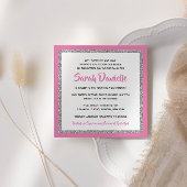 Glittery Bat Mitzvah Hot Pink en Silver Square Kaart