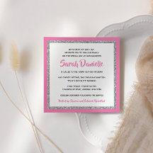 Glittery Bat Mitzvah Hot Pink en Silver Square