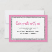 Glittery Bat Mitzvah Hot Pink & Silver Detail Kaar Kaart (Voorkant)