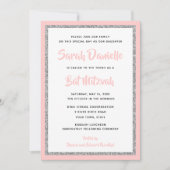 Glittery Bat Mitzvah Light Pink & Silver Rectangle Kaart (Voorkant)