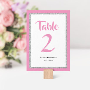 Glittery Bat Mitzvah Pink en Silver Rectangle Kaart
