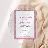 Glittery Bat Mitzvah Pink en Silver Rectangle Kaart