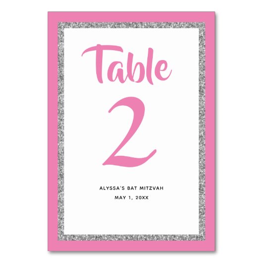 Glittery Bat Mitzvah Pink en Silver Rectangle Kaart (Achterkant)