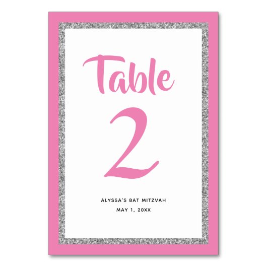 Glittery Bat Mitzvah Pink en Silver Rectangle Kaart (Voorkant)