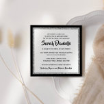 Glittery Bat Mitzvah Zwart Zilveren Vierkant Kaart<br><div class="desc">Deze trendy Bat Mitswa-uitnodiging is voorzien van sprankelende faux glitter gelaagd tegen een achtergrond van effen kleuren. Gebruik het formulier sjabloon om uw eigen gegevens toe te voegen. Het Ontwerpgereedschap kan worden gebruikt om de lettertypestijl,  -kleur en -lay-out te wijzigen.</div>
