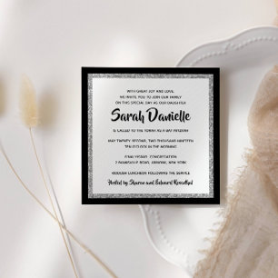 Glittery Bat Mitzvah Zwart Zilveren Vierkant Kaart