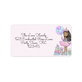 Glittery Birthday African American Girl Unicorn Etiket