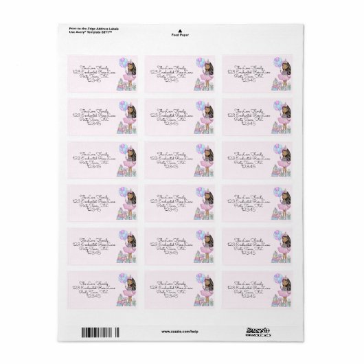 Glittery Birthday African American Girl Unicorn Etiket (Full Sheet)