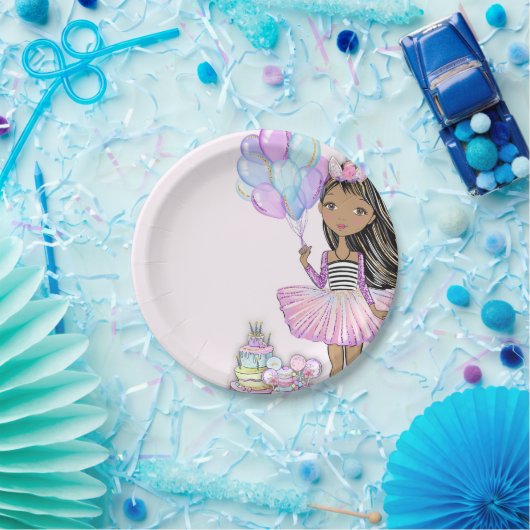 Glittery Birthday African American Girl Unicorn Papieren Bordje (Feest)