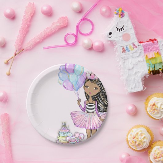 Glittery Birthday African American Girl Unicorn Papieren Bordje (Feest)