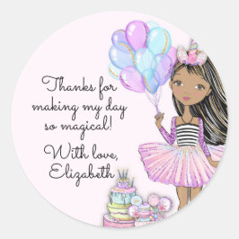 Glittery Birthday African American Girl Unicorn Ronde Sticker