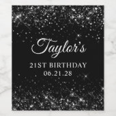 Glittery Black 21e verjaardag Wijn Etiket (Enkel label)