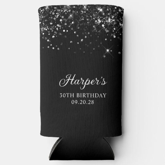 Glittery Black 30e verjaardag Seltzer Blikjeskoeler (Voorkant)