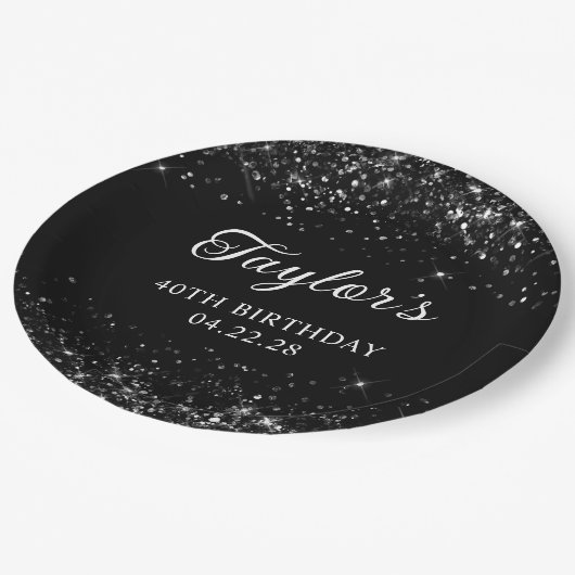 Glittery Black 40e verjaardag Papieren Bordje (Gekanteld)