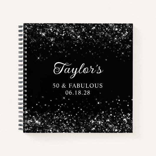 Glittery Black 50 en fantastische gast Notitieboek (Voorkant)