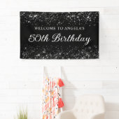Glittery Black 50e verjaardag Welkom Spandoek (Insitu)