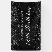 Glittery Black 50e verjaardag Welkom Spandoek (Verticaal)