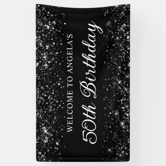 Glittery Black 50e verjaardag Welkom Spandoek (Verticaal)
