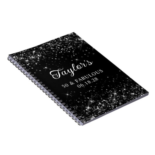 Glittery Black 50ste verjaardag gastenboek Notitieboek (Rechterzijde)