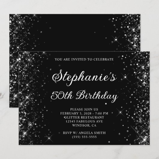Glittery Black 50ste verjaardag Kaart (Voorkant / Achterkant)