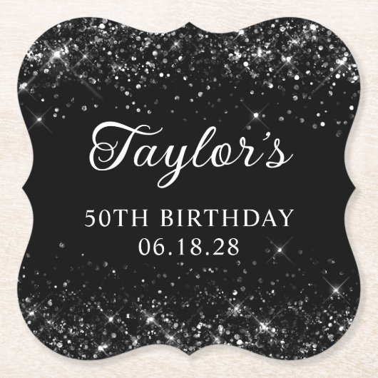 Glittery Black 50ste verjaardag Kartonnen Onderzetters (Voorkant)