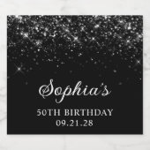 Glittery Black 50ste verjaardag Likeurfles Etiket (Enkel label)
